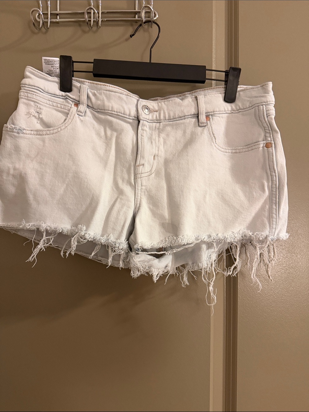American Eagle Outfitters White Frayed Hem Denim Shorts